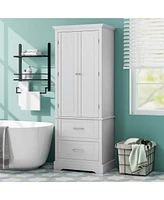 Costway 62'' Tall Bathroom Freestanding Floor Storage Cabinet with 2 Doors Shelves Drawers