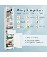 Costway Bathroom Tall Storage Cabinet Freestanding Linen Tower w/ Open Shelves & Drawer