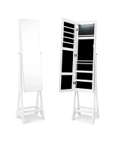 Costway Led Jewelry Cabinet Armoire with Bevel Edge Mirror Organizer Mirrored Standing