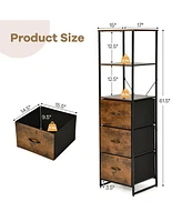 Costway Vertical 3 Drawer Dresser w/ 3 Shelves Tall Storage Tower Chest Freestanding