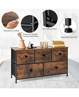 Costway 5-Drawer Dresser Fabric Storage Tower w/wooden Top Chest Organizer