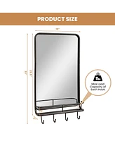 Costway Wall Bathroom Mirror w/ Shelf Hooks Sturdy Metal Frame for Bedroom Living Room