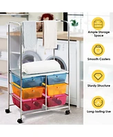 Costway 6 Drawer Rolling Storage Cart w/Hanging Bar Office School Organizer