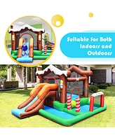 Costway Inflatable Bouncer Bounce Snow House Jump Climbing Slide w/ BallPit & tunnel