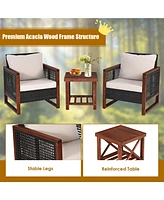 Gymax 3PCS Rattan Wicker Patio Conversation Set Outdoor Furniture Set w/ Cushion