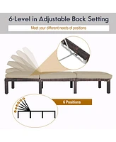 Costway Outdoor Rattan Lounge Chair Chaise Recliner Adjustable Cushioned Patio