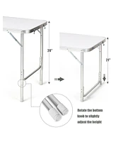 Gymax Folding Camping Table Aluminum Height Adjustable with Storage Organizer Grey