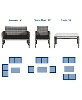 Gymax 8PCS Patio Outdoor Rattan Conversation Furniture Set w/ Black Cushion