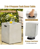 Gymax Propane Tank Cover Hideaway Table for Standard 20 lbs Propane Tank Grey