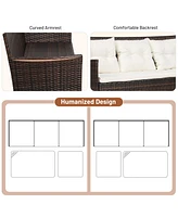 Gymax 3PCS Patio Rattan Sectional Conversation Furniture Set w/ Off White Cushions