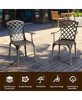 Costway Outdoor Cast Aluminum Arm Dining Chairs Set of 2 Patio Bistro Chairs