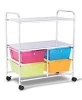 Costway 4 Multifunctional Drawers Rolling Storage Cart Rack Shelves Shelf Home Office