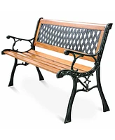 Costway 49 1/2'' Patio Park Garden Bench Porch Path Chair Outdoor Deck Cast Iron Hardwood