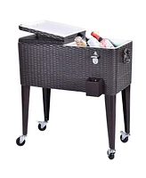 Outdoor Rattan 80QT Party Portable Rolling Cooler Cart Ice Beer