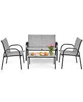 Costway 4 Pcs Patio Furniture Set Sofa Coffee Table Steel Frame Garden Deck