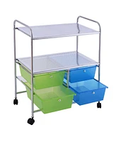 Costway 4 Drawers Rolling Storage Cart Metal Rack Shelf Home Office Furniture 2 Shelves