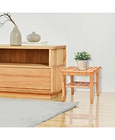 Bamboo Shower Seat Bench Bathroom Spa Bath Organizer Stool with Storage Shelf