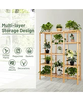 Costway Multifunctional Bamboo Shelf Storage Organizer Rack Plant Stand Display Closet