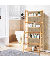 Multifunctional 4 Shelf Bamboo Bookcase Ladder Plant Flower Stand Rack Storage