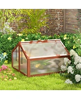 Costway Double Box Garden Wooden Green House Cold Frame Raised Plants Bed Protection