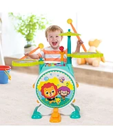 Costway 3-Piece Electric Kids Drum Set Musical Toy Gift w/Microphone Stool Pedal