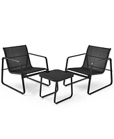 3PCS Patio Bistro Furniture Set Glass Top Table Garden Deck