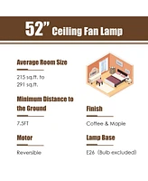 Costway 52'' Ceiling Fan with Light Reversible Crystal Ceiling Fan Lamp W/Remote Control