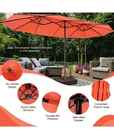 Costway 15FT Twin Patio Double-Sided Umbrella 48 Solar Led Lights Crank Outdoor