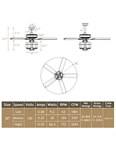 Costway 50'' Ceiling Fan with Light Classic Ceiling Fan Lamp w/Noiseless Reversible Motor