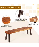 Costway Patio Acacia Wood Dining Bench Seat with Rustic Steel Legs for Outdoor Indoor