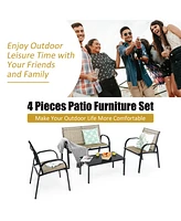 Costway 4 Pcs Patio Furniture Set Sofa Coffee Table Steel Frame Garden