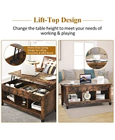 Lift Top Coffee Table w/ Hidden Compartment and Storage Shelves