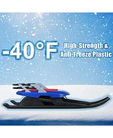 Costway Folding Kids Metal Snow Sled Frost-Resistant Pull Rope Snow Slider Leather Seat