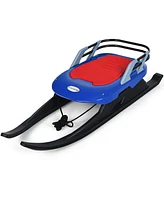 Costway Folding Kids Metal Snow Sled Frost-Resistant Pull Rope Snow Slider Leather Seat