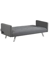 Convertible Futon Sofa Bed Folding Recliner Usb Ports&Power Strip