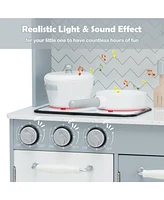 Pretend Play Kitchen Wooden Toy Set for Kids w/ Realistic Light & Sound