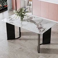 White marble dining table with gold accents
