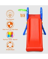 Inolait 2 Step Indoors Kids Plastic Folding Slide with Basketball Hoop