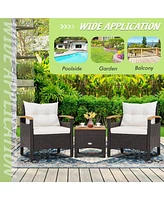 Vebreda 3 Pieces Patio Rattan Furniture Set with Removable Cushion