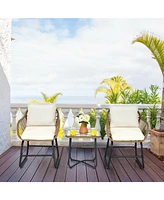 Sugift 3-Piece Patio Bistro Set with 2 Rattan Chairs and Square Glass Coffee Table
