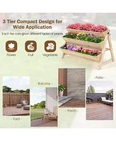 3 Tier Wooden Vertical Raised Garden Bed with Storage Shelf