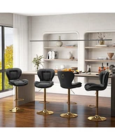 Costway Adjustable Bar Stool Set of 2 Leathaire Bar Chairs with Padded Seat & Footrest