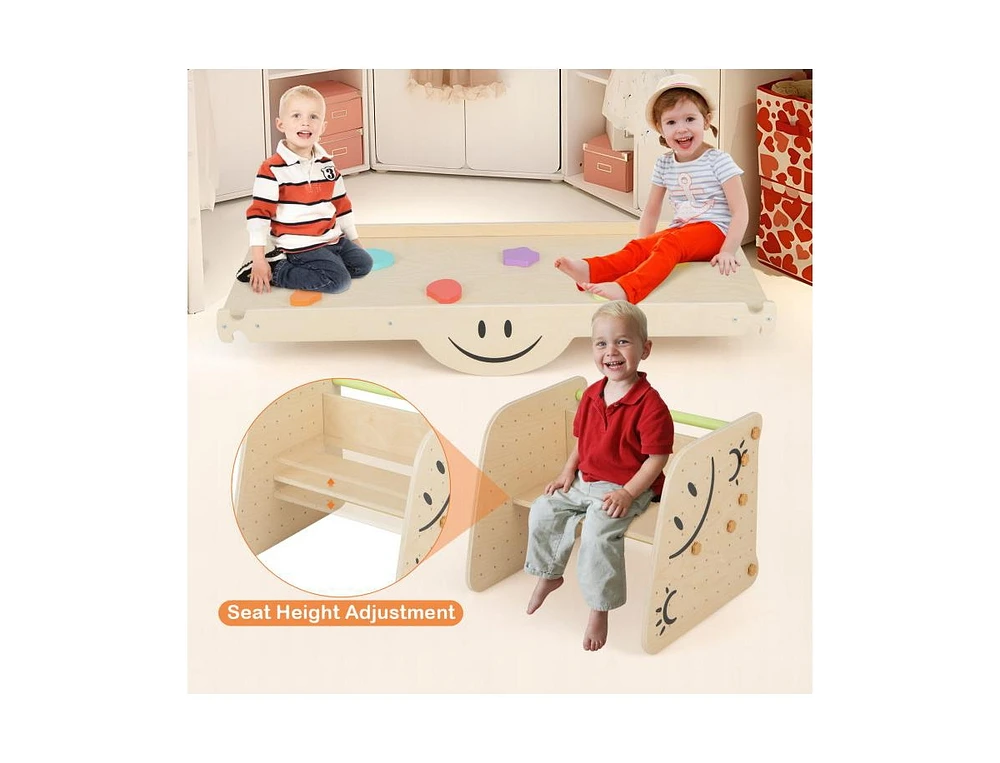Slickblue Wooden Climbing Toy Triangle Climber Set with Seesaw-Multicolor