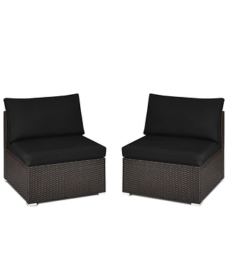 Gymax 2PCS Patio Sectional Armless Sofas Outdoor Rattan Furniture Set w/ Cushions Black