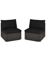 Gymax 2PCS Patio Sectional Armless Sofas Outdoor Rattan Furniture Set w/ Cushions Black