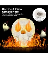 Costway Ceramic Fireproof Fire Pit Skull, Reusable Imitated Human Skull for Gas