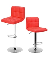 Costway Set of 2 Bar Stools Pu Leather Adjustable Barstool Low Back Swivel