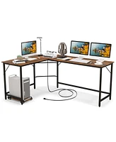 Costway L-shaped Gaming Desk Computer Desk with Cpu Stand Power Outlets