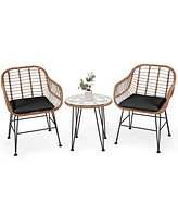 Costway 3PCS Patio Rattan Bistro Set Coffee Table Armchair Garden