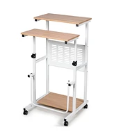Costway Height Adjustable Computer Standing Desk w/wheels & Footrest